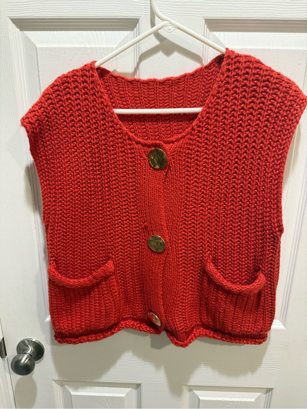 Orange Chunky Knit Button-Front Women's Sweater Vest